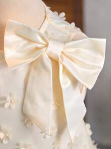 Young Girl Elegant & Cute Floral Mesh Sleeveless Dress - Apricot - View 7