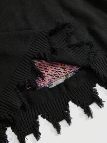 ROMWE Fairycore Plus Size Mushroom Pattern Jacquard Distressed Hem Loose Pullover Sweater For Plus Size Women - Black - View 9