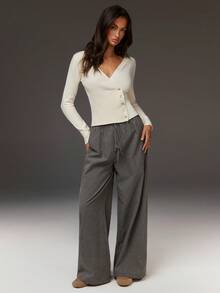 Athîral 女士白色V领单排扣休闲针织开衫，舒适柔软针织面料，白色长袖上衣，针织衫，白色上衣，白色毛衣，女士休闲装，女士休闲衬衫，女士圣诞节、新年、情人节上衣，女士毛衣 - 米色 - 查看 3