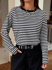 SHEIN EZwear Striped Print Drop Shoulder Tee