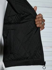 Modcrash Men Letter Graphic Patch Detail Hooded Padded Coat, For Fall Winter - Black - View 9