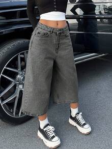 CasuGlow WOMEN LOW WAIST SNOW WASH DENIM SHORT - Grey - View 3