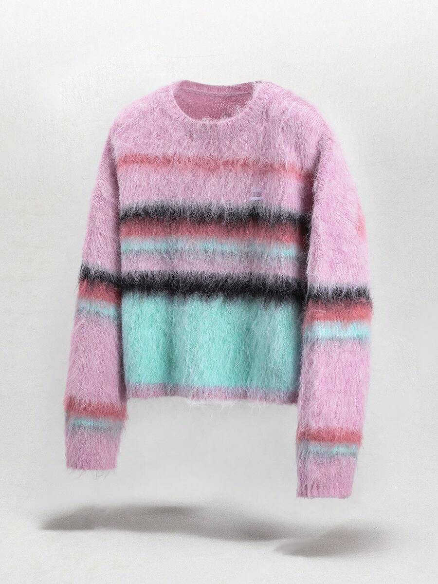 NEON BLANC Brand - Men's New Striped Pullover Sweater - Fashion Casual - Loose Fit - Hand Wash Or Dry Clean - Pink - View 1
