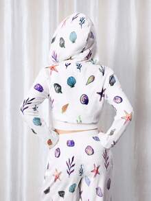 Y2Kool Maria Clara Maia White Flannel Starfish & Shell Y2K Casual Street Crop Zip-Up Jacket, Suitable For Autumn/Winter Parties, Holidays, And Daily Wear Springs Birthday For Women Carnival - White - View 3