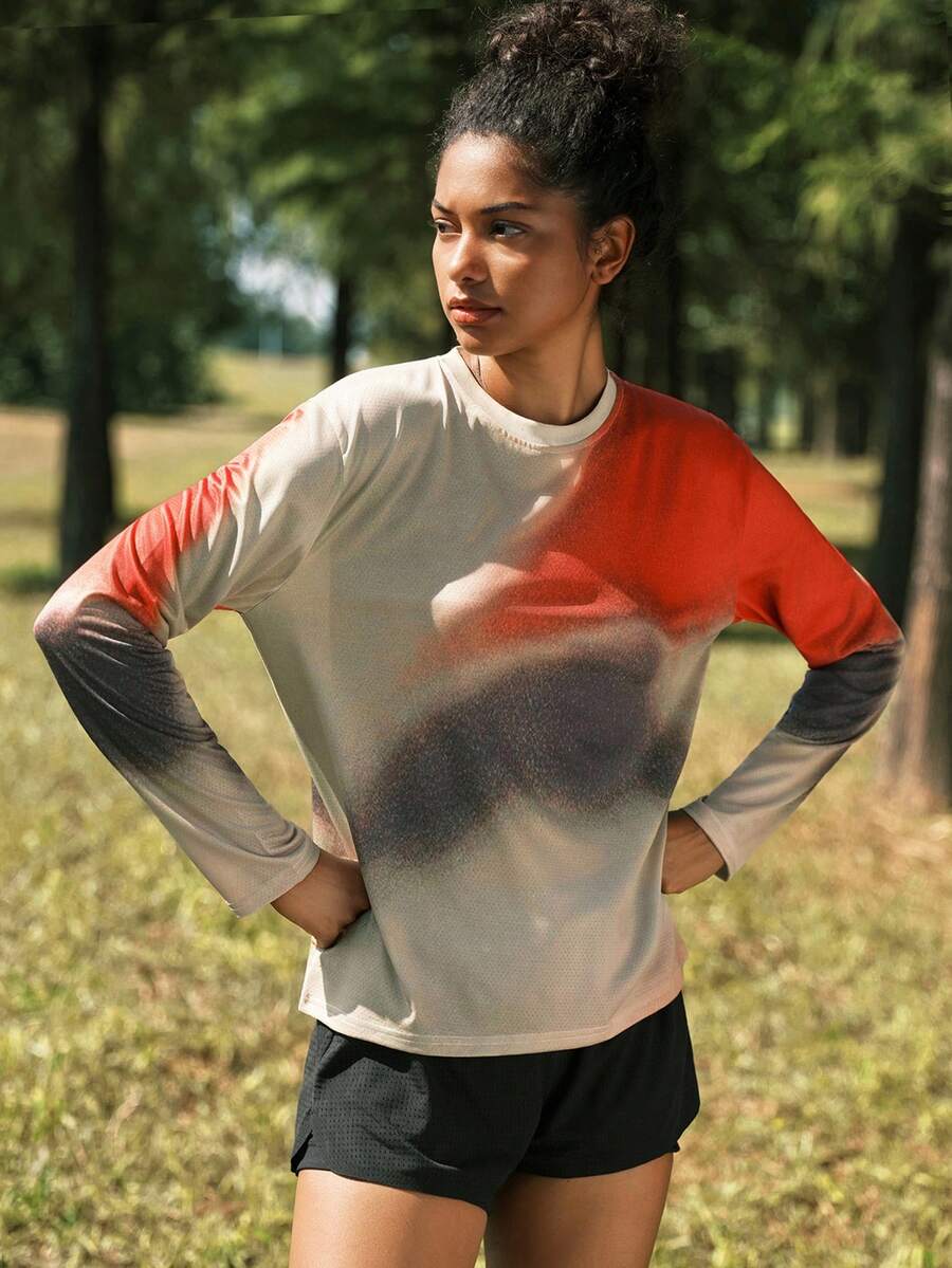 SHEIN In My Nature 女士宽松落肩圆领长袖T恤 - 彩色 - 查看 1