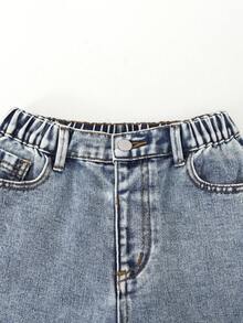 Tween GirlsCasual Basic Comfortable Elegant Fresh Wide Leg Loose Fit Pure White Jeans - Light Wash - View 5