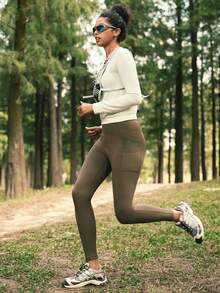In My Nature Quần legging dài dệt kim màu xanh rêu quân đội dành cho nữ, có túi, chất liệu co giãn, thích hợp mặc ngoài trời. - xanh quân đội - Xem 2