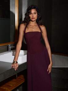 Opulessa Váy lưới đan màu trơn ôm sát dành cho nữ, thích hợp cho kỳ nghỉ - Màu Đỏ Sâu - Xem 7