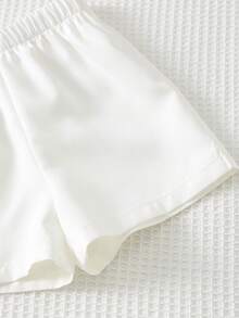 Cozy Pixies 3件套男婴纯色披肩领条纹短袖开衫衬衫和松紧腰短裤套装 - 卡其色 - 查看 6