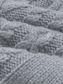 Airaco 女士休闲日常通勤简约纯色绞花针织高领拉链开衫，秋冬款 - 灰色 - 查看 3