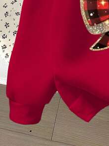 少女圣诞格子蝴蝶结图案卫衣，休闲舒适红色驯鹿角格子蝴蝶结图案圆领宽松套头衫，适合秋冬季节，圣诞元素，复古，庆典，休闲，红色 - 紅色 - 查看 6
