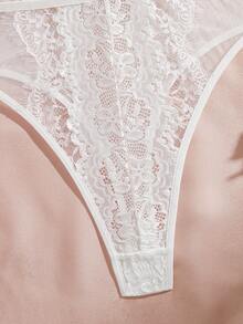 Romantic Lace Detail Steel Hoop Sexy Bodysuit Bridal Lingerie, Rave - White - View 4
