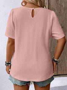 Momelise Áo thun tay ngắn xếp ly vải trơn họa tiết đơn giản, thoải mái mặc hàng ngày, đi làm, mùa hè cỡ lớn cho nữ - Hồng - Xem 2