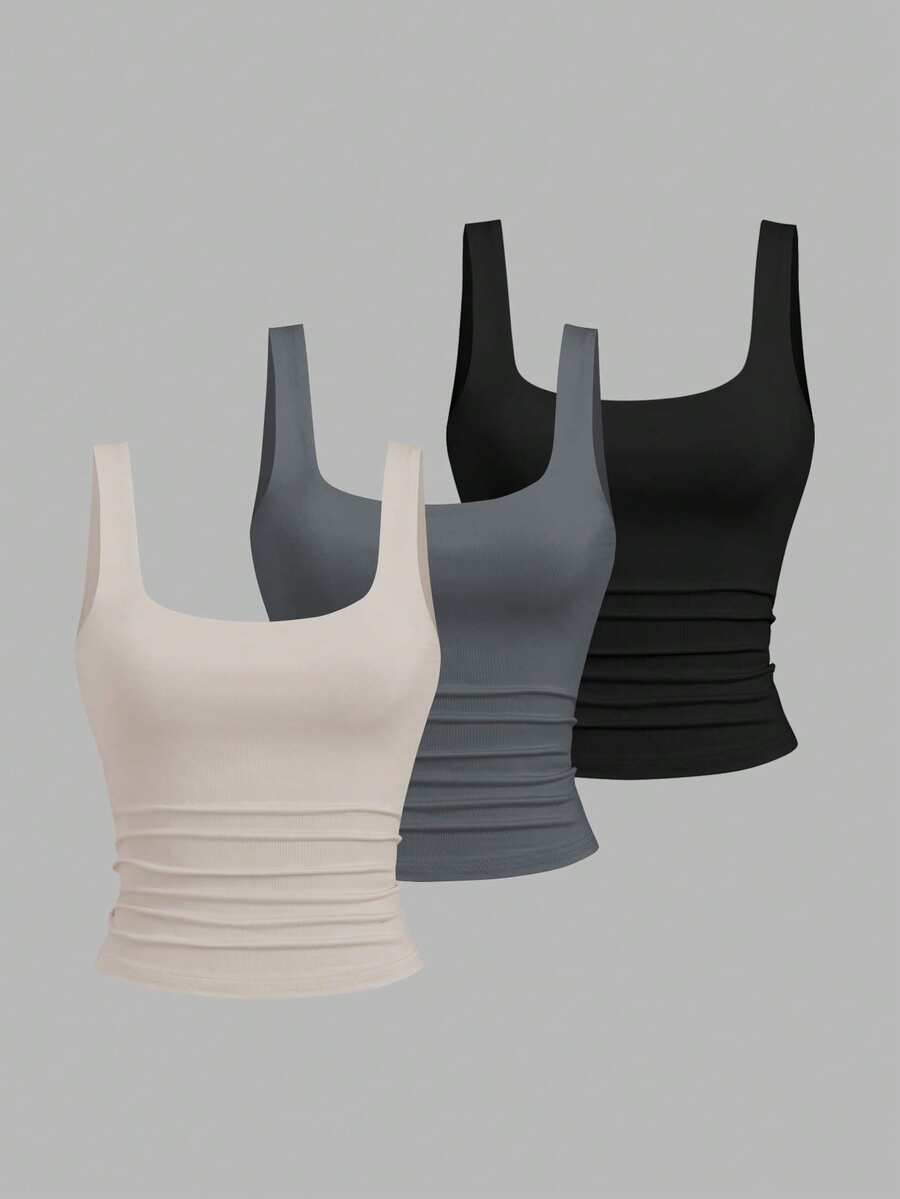 Sweetra Women's Casual Pleated Square Neck Camisole, Summer - Multicolor - View 1