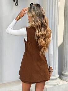 Serisse Women's Elegant Double-Breasted Vest & Skirt 2 Pieces Set,Winter Clothes For Women ,Summer,Beach, Christmas ,New Year,Party ,Elegant,Casual Brown Two Piece Set Women - Brown - View 2