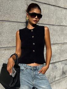 DAZY Women's Sleeveless Fitted Knit Top - Black - View 5