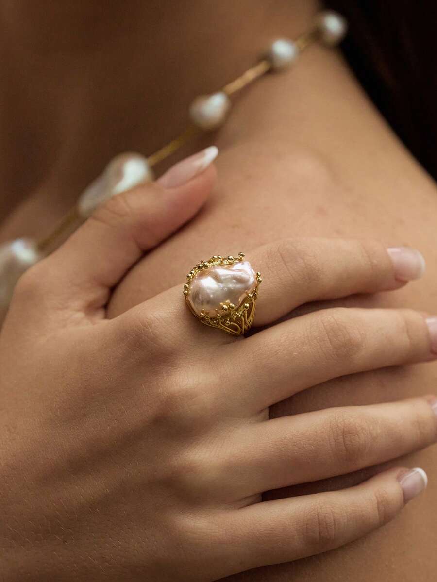 Opalesca Nhẫn đơn dành cho nữ, thích hợp làm quà tặng cho mẹ/phụ nữ/bé gái/người mẹ, mùa thu/đông, phù hợp với trang phục, phong cách cổ điển, cao cấp, ngọc trai, thanh lịch, phong cách thần tiên/cổ tích. - Nhiều màu - Xem 1