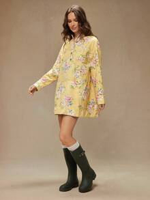 WESTFADE High Neck Button Front Long Sleeve 100% Cotton Denim Flower Print Mini Jean Dress Boho Clothes, Fall, Autumnm Winter, Country Concert Outfit - Multicolor - View 4