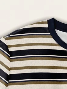 INAWLY 女士条纹圆领休闲宽松衬衫 - 橄欖綠 - 查看 3