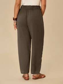 Travachic بنطلون نسائي بحجم كبير، لون أحادي، مناسب للعطلات والتنقل اليومي، بخصر مربوط وساق مستقيمة فضفاضة