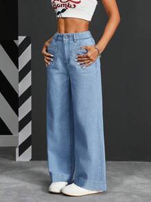 Mezclilla vaquero mujer pantalon de mujer pantalón de mujer pantalones para mujer pantalón pantalones de dama pantalones baggy - Azul - Ver 4