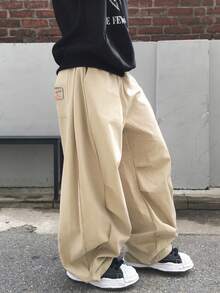 DAZY 弹性腰带和膝盖双折边设计米色男士长裤，秋季款 - 米色 - 查看 5