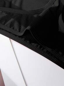 Women Casual Black Plain Slight Stretch Fabric Thong Panties - Black - View 5