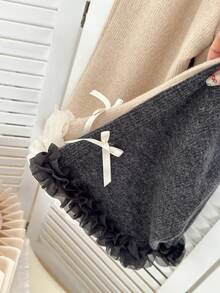 Genkimix Kids 2pcs Genkimix Girls Bow Decor, Ruffle Trim Casual Solid Color Flare Pants - Black and White - View 5