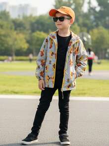 Chaqueta con capucha rompevientos con estampado lindo patos dragones osos de moda para niños pequeños acabado impermeable ideal epoca invierno otoño lluvia - Gris - Ver 3