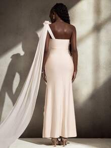 Cheriluna Maternity Elegant, Romantic, Dignified, Chiffon Fabric, Ruffle, Strapless, Waist, Front Slit, Flowing Sleeves, Train Maternity Photography Dress, Gown - Apricot - View 2