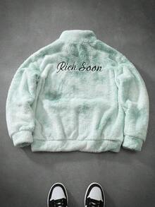 PAVTROS Men's Fleece Letter Patch Zip-Up Jacket And Outerwear Cute Jacket Cool Jacket Street Wear Jacket Fleece Jacket Zip Up Jacket - Multicolor - View 2