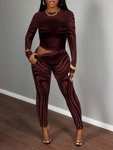 Slaydiva 2025 Summer New Casual Streetwear Sexy Sheer Mesh Zebra Print Bodycon Long Sleeve Crop Top And Tight Pants 2 Pieces Set, Suitable For Music Festivals, Sexy Streetwear, Graduation Season, Western Nomadic Style, Bohemian Style, Daily Outings, Motorcycle Sports, Clubs, Baddie Style, Birthday Parties, Student Wear, Basic Versatile, Casual, Vacation, Cruise Travel, Beach, Sunbathing, Viral , Party Gatherings