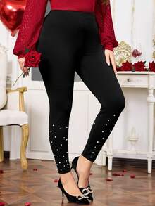 EMERY ROSE Damskie legginsy z ozdobnymi perłami w dużych rozmiarach, uniwersalne, do noszenia na co dzień