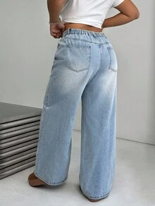 Dripcurv Plus-Size Women's Light Blue Casual Jeans, Suitable For All Seasons, Perfect For New Year's And Christmas. - Blue - View 2