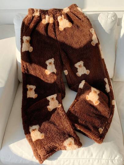 Comfortcana 2025 Nuevos pantalones de chándal con forro térmico de ajuste holgado y estilo vintage desgastado para mujer, para otoño/invierno, Navidad, Año Nuevo y uso casual, con estampado gráfico en color marrón