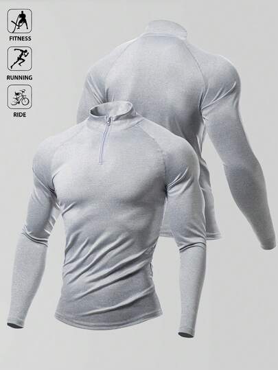 Manfinity Sport Polished 男士纯色长袖休闲运动T恤，简约时尚，适合日常穿着的修身衬衫