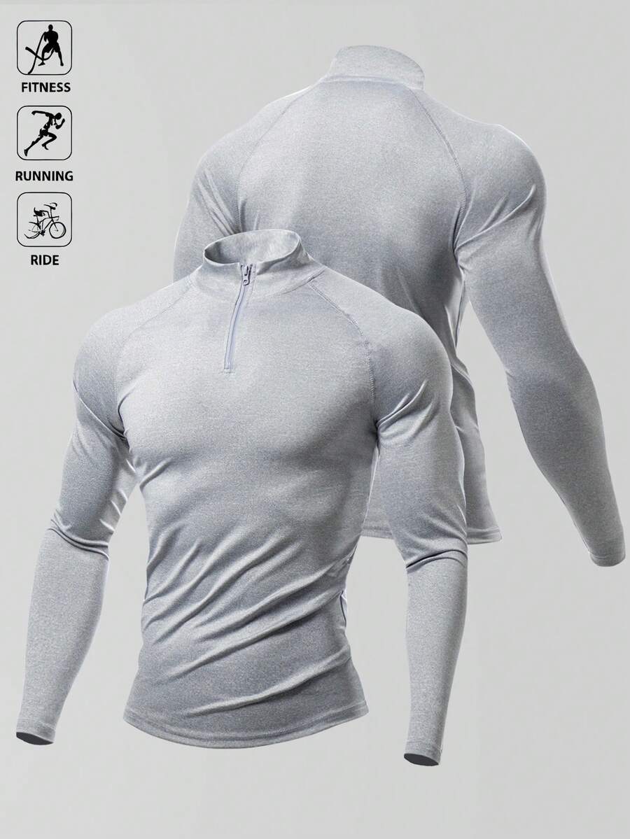 Manfinity Sport Polished 男士纯色长袖休闲运动T恤，简约时尚，适合日常穿着的修身衬衫