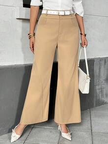 Pariaura Elegant Khaki Brown Flared Trousers For Summer Business Casual Office,High-Waist Leg-Lengthening Pants With 3D Split Seam & Breathable Fabric - Brown - View 1