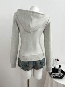 Elamini Fitted Vintage-Style Knit Elastic Hooded Thermal Lined Long Sleeve Pocket Sweatshirt For Women