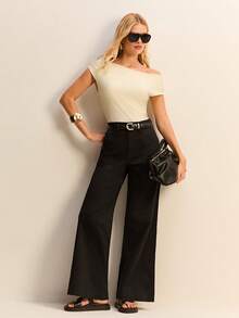 High Waist Wide Leg Jeans - Black - View 6