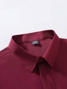 Manfinity Mode Men's Long Sleeve Dress Shirt | Solid Color Business Casual & Formal Button-Up, All-Season Comfort, Regular Fit For Office & Casual Attire, Smooth Texture Dark Red Shirt Burgundy Shirt For Men Men Dress Shirt Business Casual Men Shirt Maroon Shirt Men - Burgundy - View 5