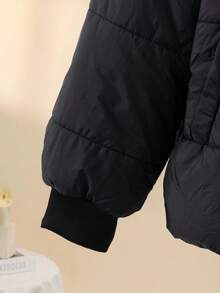 SHEIN 少女宽松保暖连帽外套，适合寒冷天气，秋季冬季外套 - 黑色 - 查看 5