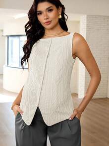 MaterniWear 春季女装、办公室、商务孕妇工作上衣、休闲女装、秋季、舒适休闲纯色无袖上衣、女式背心、无袖女式上衣、针织女式上衣、镂空女式上衣、外出上衣 - 杏色 - 查看 3