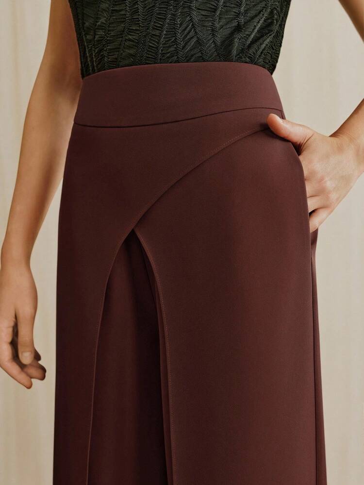 Women's Fashionable Minimalist Criss-Cross Design Solid Color Versatile Wide Leg Pants