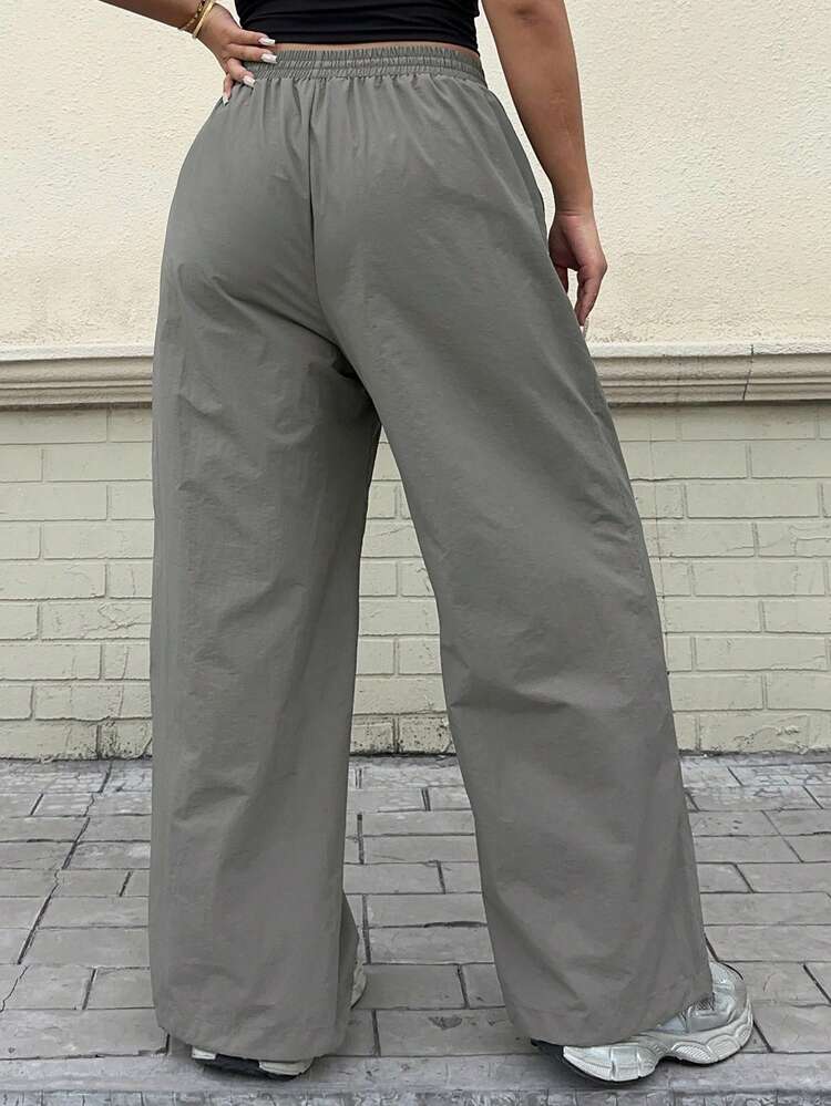 Dazy Plus Plus Size Women's Casual Solid Color Elastic Waist Drawstring Harem Street Style Pants, Spring/Autumn