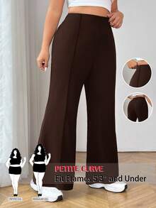 SHEIN PETITE CURVE Plus Size Fashionable Versatile Solid Color Flare Suit Pants Autumn Winter For Women - Coffee Brown - View 1