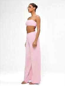 BABYPHAT Quần Palazzo dáng rộng thoải mái cho nữ, quần mặc nhà, đồ ngủ, đồ mặc nhà, vải mềm, cạp chun co giãn - Màu Hồng baby - Xem 8