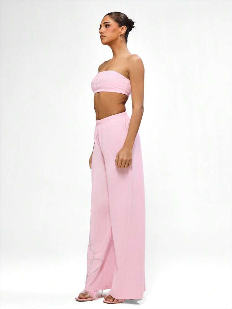 BABYPHAT Women Logo Lounge Palazzo Pants Comfortable Wide Leg Casual Loungewear Sleepwear Nightwear Home Relaxation Soft Fabric Elastic Waistband