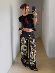 StreetHx 女士时尚个性化多色印花裤