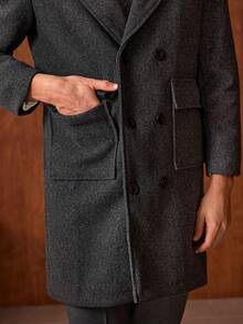 Officeau Men's Turn-Down Collar Mid-Length Jacket, Double-Breasted Trench Coat, For Fall Spring To Summer - Dark Grey - View 7